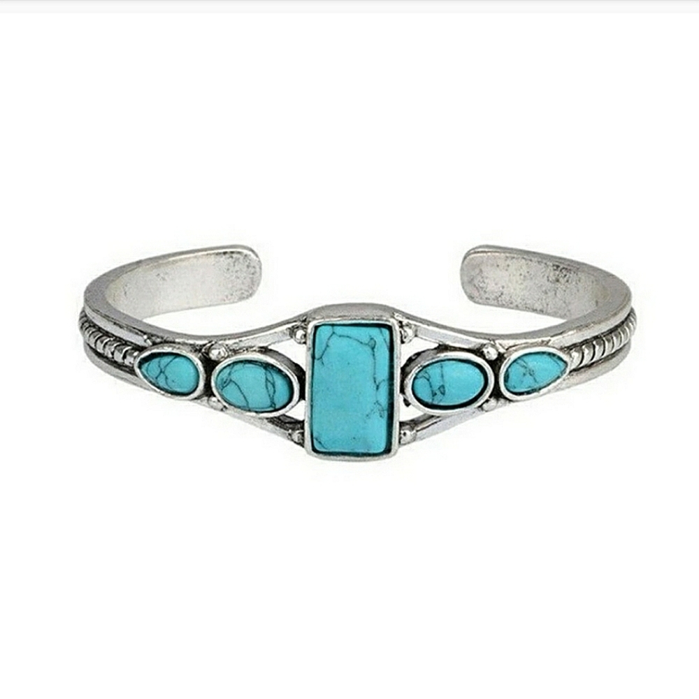1. Bohemian Turquoise/Silver Cuff Bangle Bracelet